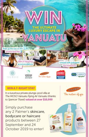 Palmer’s Australia – Win a 7-night stay in Vanuatu PLUS flights for 2, spending money, voucher and more
