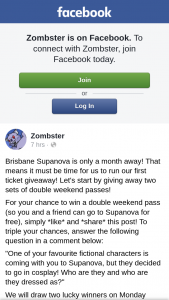 Zombster – Win a Double Weekend Pass (so You and a Friend Can Go to Supanova for Free) Simply like and share this Post