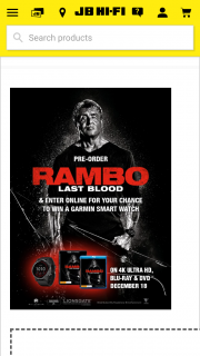 JB HiFi Preorder Rambo – Win a Garmin Smart Watch (prize valued at $549)