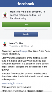 Mum to Five – Win a Smiggle Star Wars Prize Pack Valued at $159.75. (prize valued at $159.75)