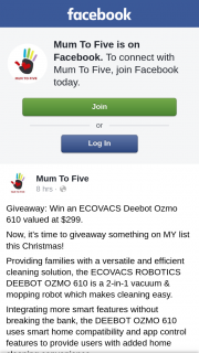 Mum to Five – Win an Ecovacs Deebot Ozmo 610 Valued at $299. (prize valued at $299)