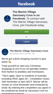 The Marine Village Sanctuary Cove – Win a $100 Shopping Voucher (prize valued at $100)