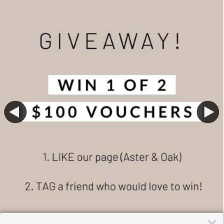 Aster & Oak – Win 1 of 2 $100 Vouchers