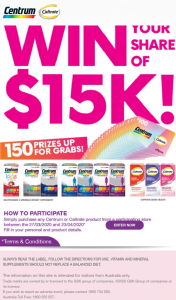 Centrum-Caltrate – Win a Aud$100 Eftpos Card (prize valued at $15,000)