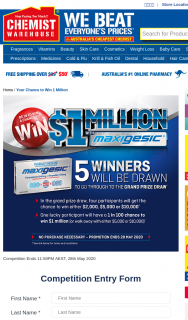 Chemist Warehouse-Maxigesic – Win $1million With Maxigesic (prize valued at $750)