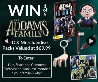Costume Box – Win 1/5 The Addams Family Merchandise Prize Packs