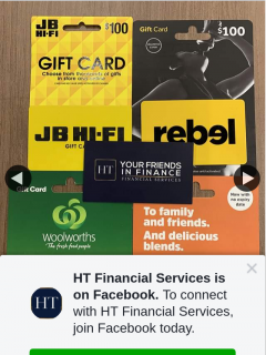 HT Financial Services – Win X4 $100 Vouchers (prize valued at $400)