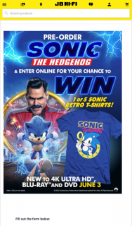 JB HiFi Pre-order Sonic The Hedgehog to – Win 1 of 5 Sonic Retro T-Shirts (prize valued at $250)