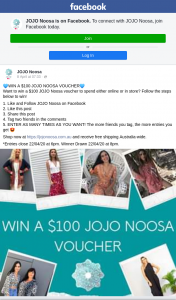 Jojo Noosa – Win a $100 Jojo Noosa Voucher (prize valued at $100)