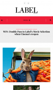 Label magazine – Win Double Pass to Label’s Movie Selection When Cinema’s Reopen