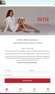 LMS – Win a $500 Shoedrobe Get a $30 Voucher When You Enter (prize valued at $500)