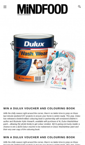 MindFood – Win a $250 Dulux Voucher to Be Redeemed on Dulux Wash&wear Paint and Their Very Own Copy of The Colouring Book (prize valued at $270)