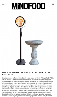 MindFood – Win a Glow Electric Heater and a Northcote Pottery Villa Bird Bath (prize valued at $254)