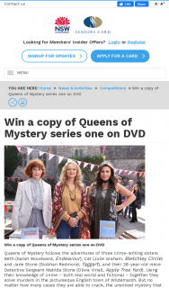NSW Seniors Card – Win a Copy of Queens of Mystery Series One on DVD