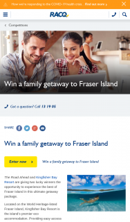 RACQ – Win a Family Getaway to Fraser Island (prize valued at $3,544)