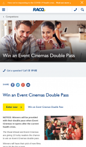 RACQ – Win an Event Cinemas Double Pass (prize valued at $400)