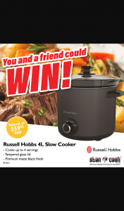 Stan Cash – Win this Russell Hobbs 4l Slow Cooker Valued at $59.95 (prize valued at $59.95)