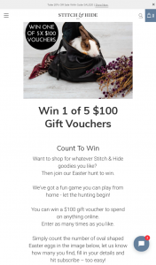 Stitch & Hide – Win a $100 Gift Voucher to Spend on Anything Online (prize valued at $500)