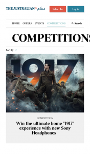 The Australian – Plusrewards – Win The Ultimate Home “1917” Experience With New Sony HeaDouble Passhones