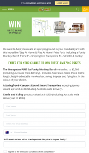 ULTIMATE BACKYARD GIVEAWAY 2020 – Win The Following Amazing Prizes From Funky Monkey Bars (prize valued at $2,500)