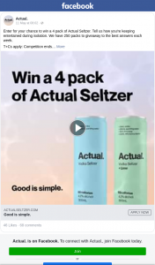 Actual – CUB – Win a 4 Pack of Actual Seltzer