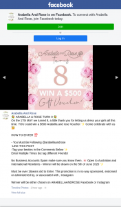 Arabella & Rose – Win a $500 Arabella and Rose Voucher Come Celebrate With Us (prize valued at $500)