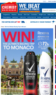 Chemist Warehouse – Rexona – Win 2 Flights to Monaco