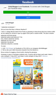 Child Blogger – Win 1/2 Mega Minions Book Prize Packs (prize valued at $85)