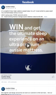 Comfort Sleep – Win a Neoluxe Vantage Queen Mattress Or a Verve Queen Mattress Or a Set of Neoluxe Memory Foam Pillows (prize valued at $5,399)