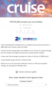 Cruise Passenger – Win 1 of 3 Cruise Vouchers Worth Up to $5000.