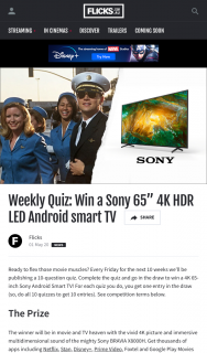Flicks – Win a Sony 65” 4k Hdr Led Android Smart Tv