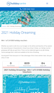 Ignite Travel – Win 1 of 5 $1000 Holiday Vouchers (prize valued at $5,000)