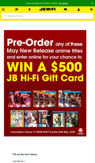 JB HIFI Pre-order a Madman May Anime title to – Win a $500 Jb Hi-Fi Gift Card (prize valued at $500)