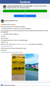 Liberty Equipment Hire – Win a $100 Jb Hiffi Gift Card (prize valued at $100)