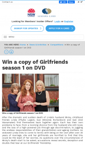 NSW Seniors Card – Win a Copy of Girlfriends Season 1 on DVD