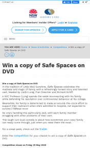 NSW Seniors Card – Win a Copy of Safe Spaces on DVD