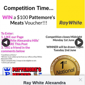 Ray White Alex Hills – Win a $100 Pattemore’s Meats Voucher