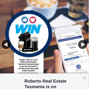 Roberts Real Estate Tasmania – Win Delonghi Nespresso Inissia Pod Machine Plus Pods)(maybe Pickup