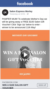 Salon Express Morley – Win a $100 Salon Gift Voucher (prize valued at $100)