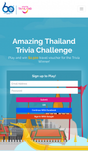 Tourism Authority of Thailand – Win $2500 Travel Voucher for The Trivia Winner (prize valued at $2,500)