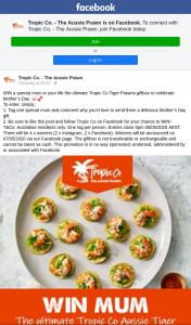 Tropic Co The Aussie Prawn – Win a Special Mum In Your Life The Ultimate Tropic Co Tiger Prawns GifTBox to Celebrate Mother’s Day