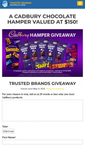 Trusted Brands – Readers Digest – Win a A Cadbury Chocolate Hamper (prize valued at $150)