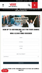 Vans – Win a $1000 Vans Voucher