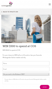 Wintergarden – Win $500 to Spend at Cos (prize valued at $500)