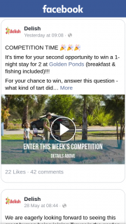 Delish – Win a 1-night Stay for 2 at Golden Ponds (breakfast & Fishing Included)