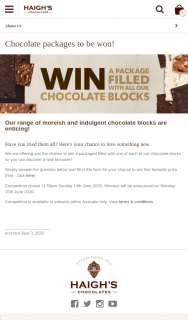 Haigh’s Chocolates – Win a Packaged Filled With One of Each of Our Chocolate Blocks So You Can Discover a New Favourite