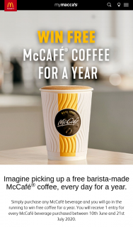 McDonalds – Free Coffee (prize valued at $2,667,164)