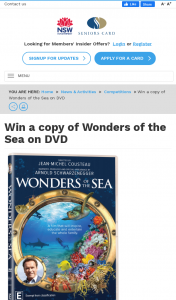 NSW Seniors Card – Win a Copy of Wonders of The Sea on DVD