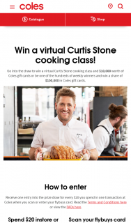 $20 or more in one transaction and scan fly buys card – Win a Virtual Curtis Stone Cooking Class Terms and Conditions (prize valued at $10,000)