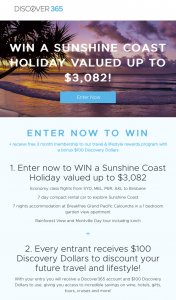 Our Vacation Centre – Win a A Sunshine Coast Holiday Receive Free 3 Month Membership to Our Travel & Lifestyle Rewards Program With a Bonus $100 Discovery Dollars (prize valued at $3,082)